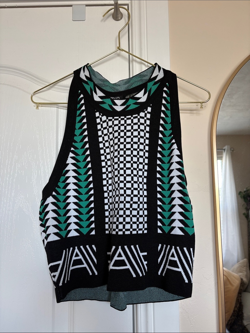 Buffalo David Bitton Black, White & Teal Geometric Knit Tank